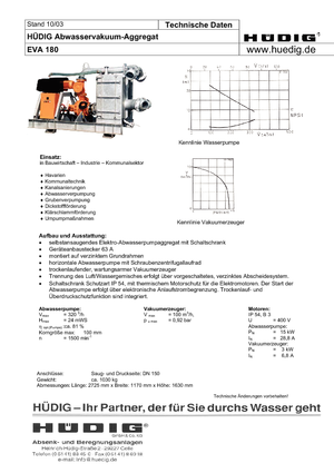Bombas de recucción del nivel freático Hüdig Eva 180 *