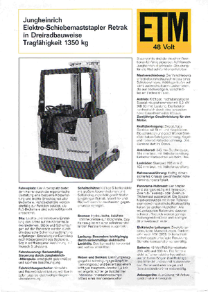 Carretillas elevadoras eléctricas Jungheinrich Retrak ETM/ETV 13,5
