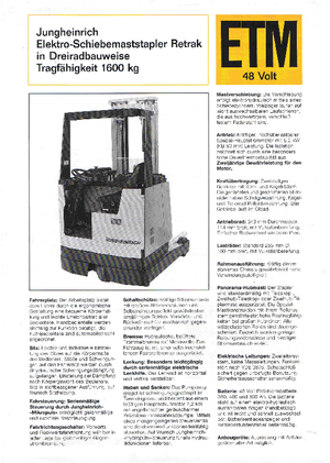Carretillas elevadoras eléctricas Jungheinrich Retrak ETM/ETV 16