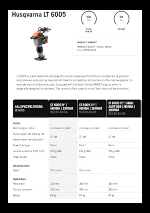 Apisonadores a gasolina y diesel Husqvarna LT 6005