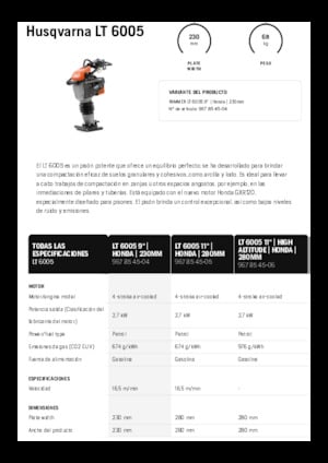 Apisonadores a gasolina y diesel Husqvarna LT 6005