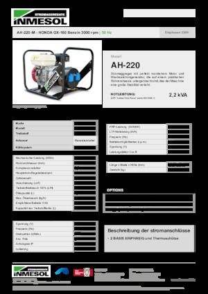 Grupos electrógenos, gasolina INMESOL AH-220-M