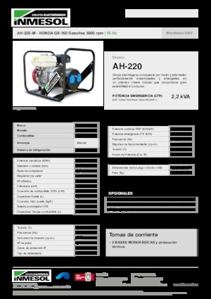 Grupos electrógenos, gasolina INMESOL AH-220-M