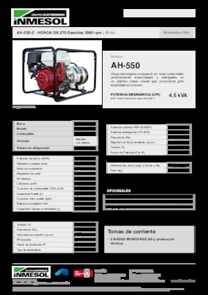 Grupos electrógenos, gasolina INMESOL AH-550-E