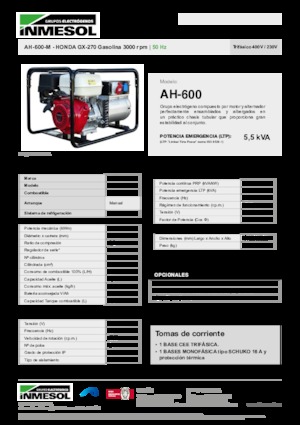 Grupos electrógenos, gasolina INMESOL AH-600-M