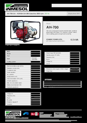 Grupos electrógenos, gasolina INMESOL AH-700-CA