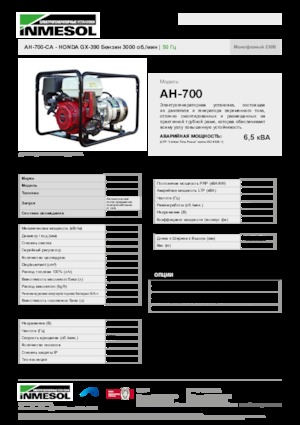 Grupos electrógenos, gasolina INMESOL AH-700-CA