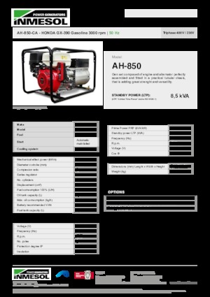 Grupos electrógenos, gasolina INMESOL AH-850-CA
