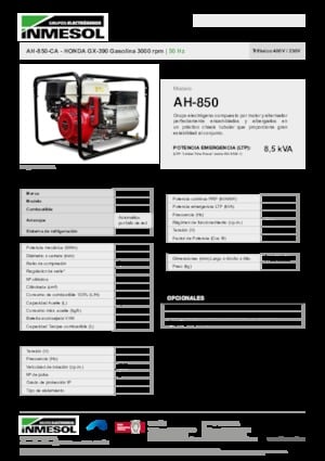 Grupos electrógenos, gasolina INMESOL AH-850-CA