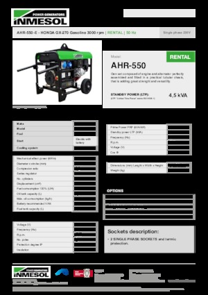 Grupos electrógenos, gasolina INMESOL AHR-550-E