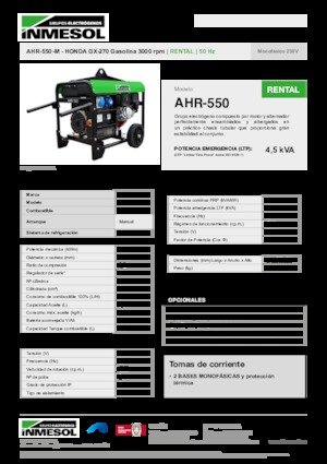 Grupos electrógenos, gasolina INMESOL AHR-550-M