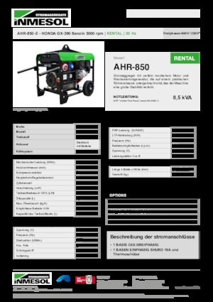 Grupos electrógenos, gasolina INMESOL AHR-850-E