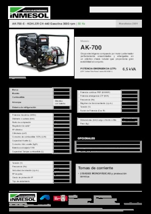 Grupos electrógenos, gasolina INMESOL AK-700-E
