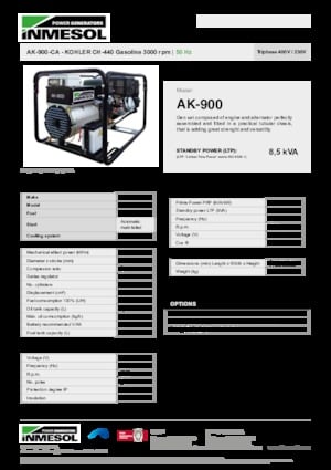 Grupos electrógenos, gasolina INMESOL AK-900-CA