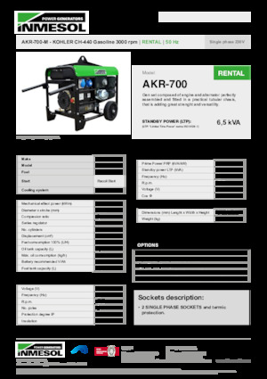 Grupos electrógenos, gasolina INMESOL AKR-700-M