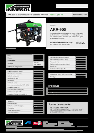 Grupos electrógenos, gasolina INMESOL AKR-900-E