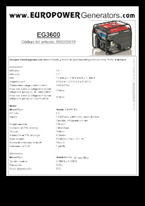Grupos electrógenos, gasolina Europower EG3600
