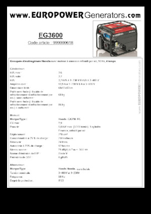 Grupos electrógenos, gasolina Europower EG3600