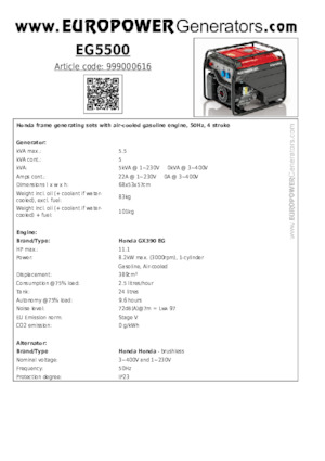 Grupos electrógenos, gasolina Europower EG5500