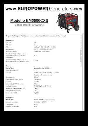 Grupos electrógenos, gasolina Europower EM5500CXS