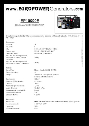 Grupos electrógenos, gasolina Europower EP10000E (MA)