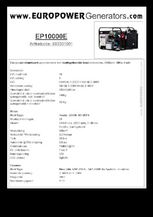 Grupos electrógenos, gasolina Europower EP10000E (MA)