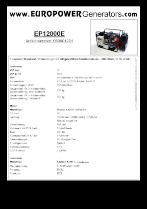 Grupos electrógenos, gasolina Europower EP12000E (S)