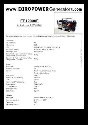Grupos electrógenos, gasolina Europower EP12000E (S)