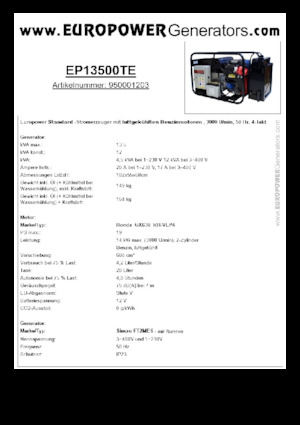 Grupos electrógenos, gasolina Europower EP13500TE (S)