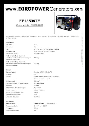Grupos electrógenos, gasolina Europower EP13500TE (S)
