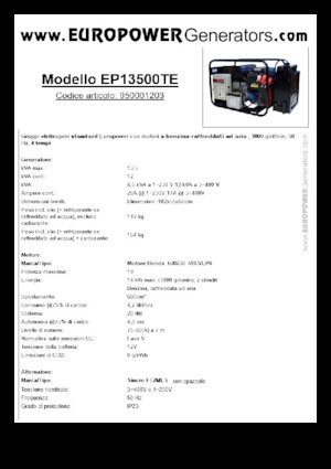 Grupos electrógenos, gasolina Europower EP13500TE (S)