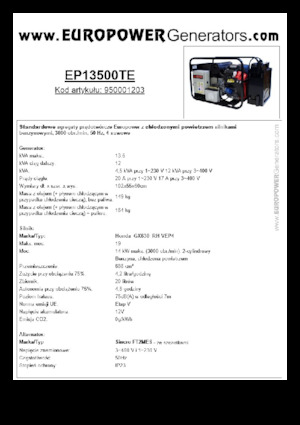 Grupos electrógenos, gasolina Europower EP13500TE (S)