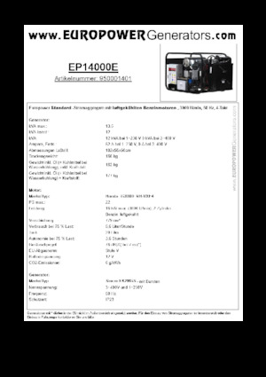 Grupos electrógenos, gasolina Europower EP14000E (S)