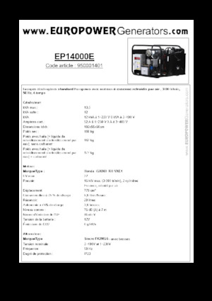 Grupos electrógenos, gasolina Europower EP14000E (S)