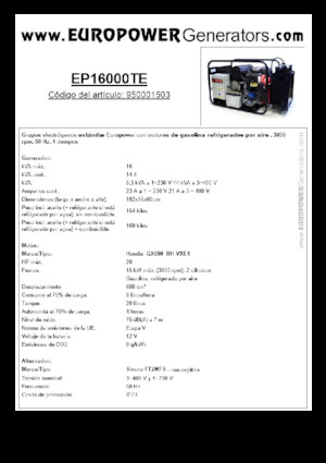 Grupos electrógenos, gasolina Europower EP16000TE (S)