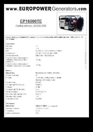 Grupos electrógenos, gasolina Europower EP16000TE (S)