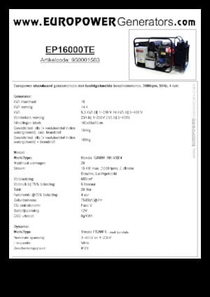 Grupos electrógenos, gasolina Europower EP16000TE (S)