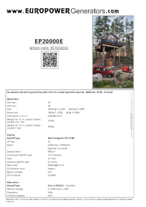 Grupos electrógenos, gasolina Europower EP20000E (S)