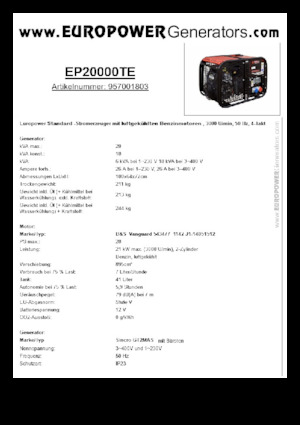 Grupos electrógenos, gasolina Europower EP20000TE (S)