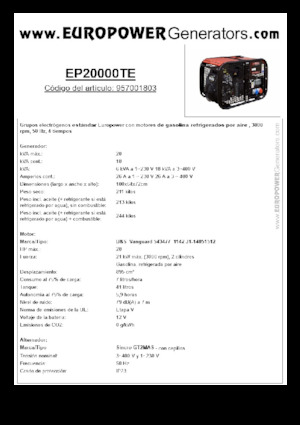 Grupos electrógenos, gasolina Europower EP20000TE (S)