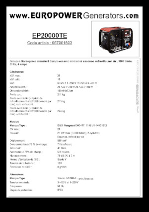 Grupos electrógenos, gasolina Europower EP20000TE (S)