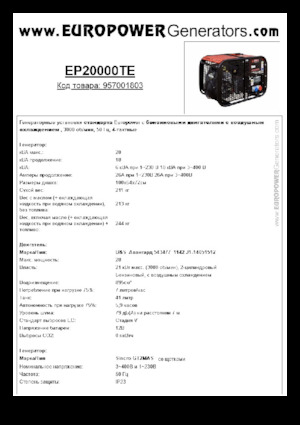 Grupos electrógenos, gasolina Europower EP20000TE (S)