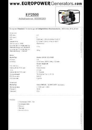 Grupos electrógenos, gasolina Europower EP2500 (S)