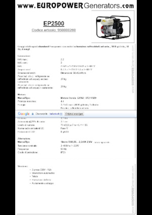 Grupos electrógenos, gasolina Europower EP2500 (S)