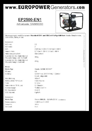 Grupos electrógenos, gasolina Europower EP2500-EN1 (S)