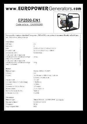 Grupos electrógenos, gasolina Europower EP2500-EN1 (S)