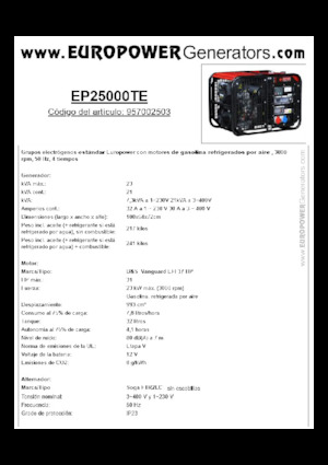 Grupos electrógenos, gasolina Europower EP25000TE (S)