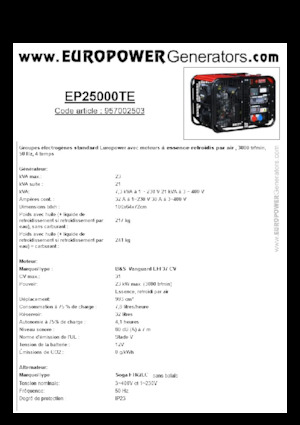 Grupos electrógenos, gasolina Europower EP25000TE (S)