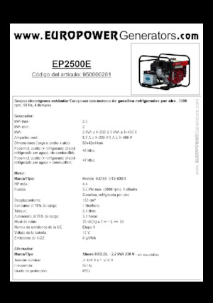 Grupos electrógenos, gasolina Europower EP2500E (S)