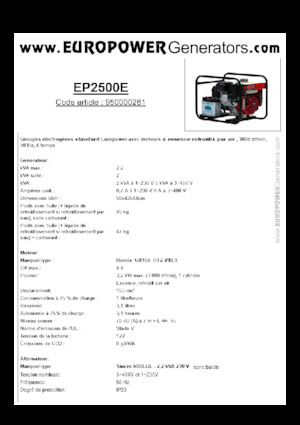 Grupos electrógenos, gasolina Europower EP2500E (S)